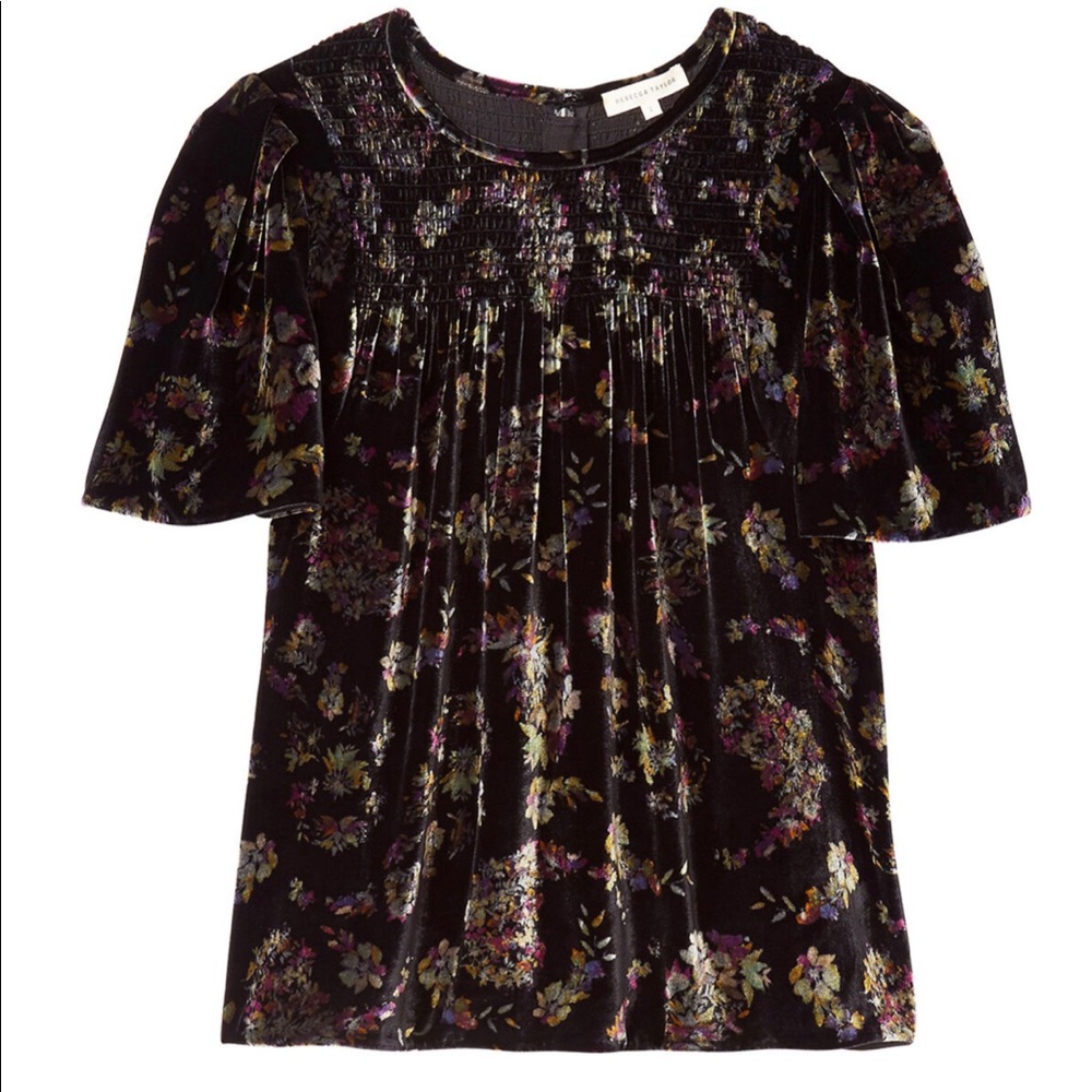 NWOT Rebecca Taylor Velvet Smocked Floral Top